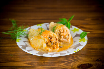 stuffed with meat and rice with roasted pepper sauce