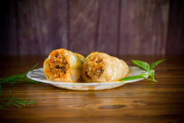 stuffed with meat and rice with roasted pepper sauce