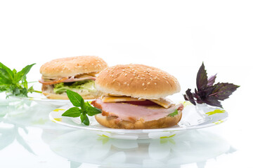 morning sandwich with bacon, cheese and herbs