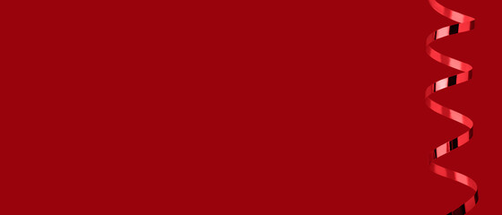 red christmas background with ribbon banner top view copy space
