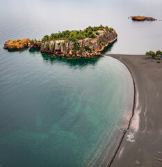 Aerial view of the Black Beach along the North Shore of Lake Superior in Minnesota. - 378591301