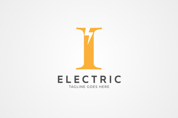Electric logo, letter i with thunder bolt inside, Flat Logo Design Template, vector illustration