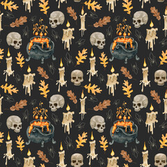 Watercolor Halloween seamless pattern illustration