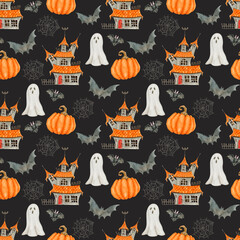 Materiał do szycia Watercolor Halloween seamless pattern illustration