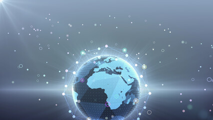 Fototapeta na wymiar Earth on Digital Communication Network 5G space 3D illustration background