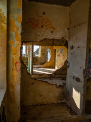 Abandoned building without windows. it was an old barracks.