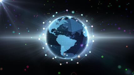 Earth on Digital Communication Network 5G space 3D illustration background