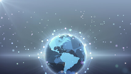 Earth on Digital Communication Network 5G space 3D illustration background