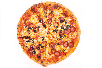 Pepperoni pizza on a white background