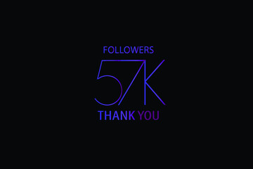 57K, 57.000 Followers Luxury Black Purple Thank you anniversary, minimalist logo, jubilee on black background for Social Media - Vector