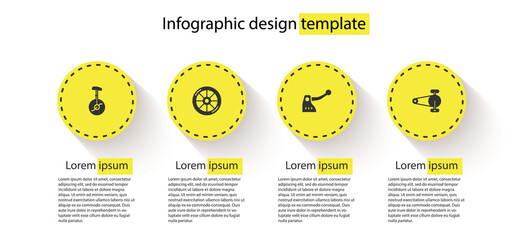 Set Unicycle or one wheel bicycle, Bicycle, brake and chain with gear. Business infographic template. Vector. © vector_v