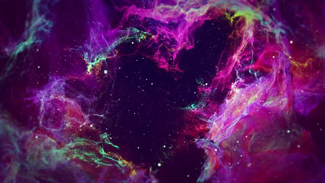 Nebula Space Background with Space. Camera passing nebula.
