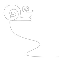 One line drawing snail animal on the white background. Print for clothes. Vector illustration