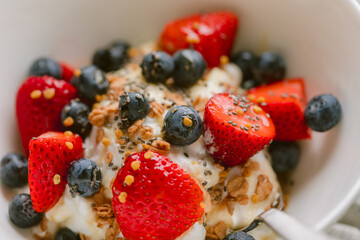 Yogurt and Fruit Parfait Closeup