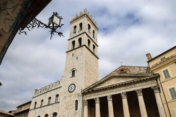 Italy,Assisi, the people's tower and the minerva temple