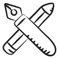 
Ink pen with soft pencil, design tools icon in doodle vector  
