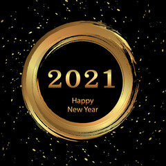 Neon circle frame with golden glow.  glitter design element for holiday cards, Christmas or New Year party organizer headliner, banner, poster, web. Template for 2020 year