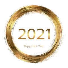 Neon circle frame with golden glow.  glitter design element for holiday cards, Christmas or New Year party organizer headliner, banner, poster, web. Template for 2020 year