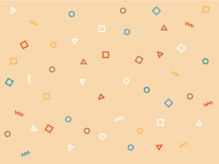 Trendy background with small colorful geometric figures. Vector.