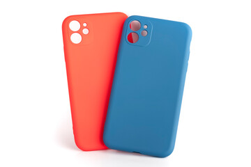 silicone case for smartphones, red and blue on a white background. mobile phone accessories