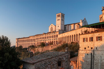 Italy, Assisi, panoramic view of the basilica of san francesco in the afternoon
