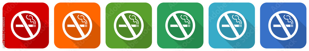 Poster no smoking icon set, flat design vector illustration in 6 colors options for webdesign and mobile ap