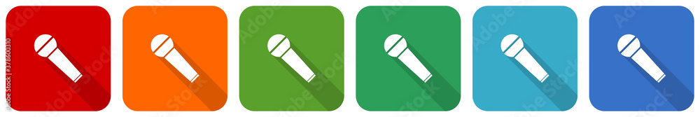 Aufkleber microphone and music, karaoke icon set, flat design vector illustration in 6 colors options for webd