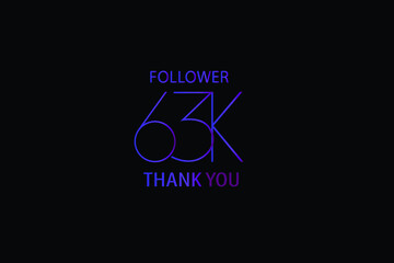 63K, 63.000 Followers Luxury Black Purple Thank you anniversary, minimalist logo, jubilee on black background for Social Media - Vector