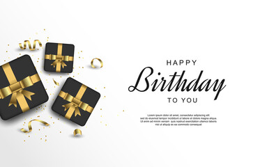 Happy Birthday background with realistic balloons and gift box.