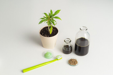 Toothbrush and CBD products around it