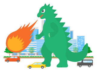 都市に現れた怪獣のイラスト
