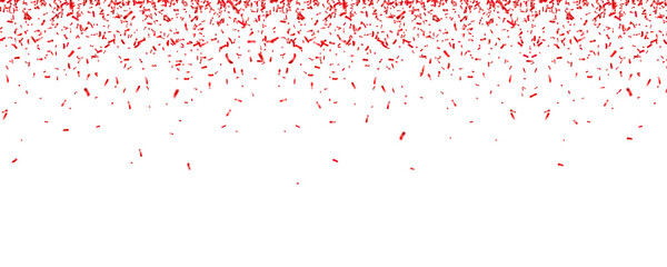 Christmas, Valentines day red confetti on white background. Falling shiny glitter. Festive party design elements.