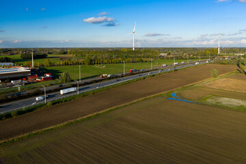 Fototapeta premium Laarne, Belgium - October 17 2019: Aerial view of the E17 highway, near Kalken
