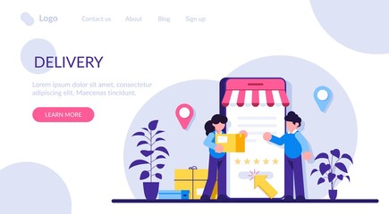 Delivery services. Online shopping concept. Marketing and Digital marketing. Flat People Characters Shop. Modern flat illustration.