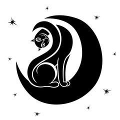 Silhouette of playful kitty on moon