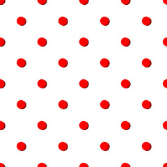 Red retro polka dots with offset on a white background. Seamless pattern