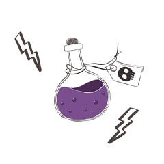 Bottle with purple liquid. Halloween illustration, isolated