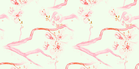 Watercolour Cherry Blossom. Seamless Sakura 