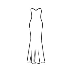 Sketches collection of women's dresses. Hand drawn vector illustration. Black outline drawing isolated on white background women's dress, vector sketch illustration