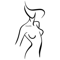 Black line contour illustration of stylized woman