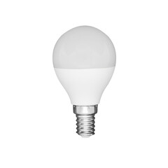 Close-up view of LED white light bulb isolated on white background