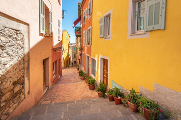 Fototapeta premium French Riviera. View of the Narrow Streets of the Old Town in Villefranche, France.