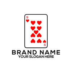 9 of heart playing card  logo design