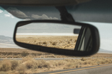 Desert in rearview mirror