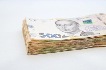 A stack with 500 hryvnia. Financial concept. Ukrainian money.