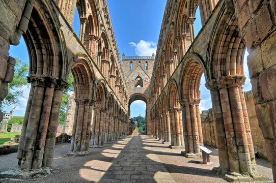 Jedburgh Abbey, a ruined Augustinian abbey which  situated in the town of Jedburgh, Scotland