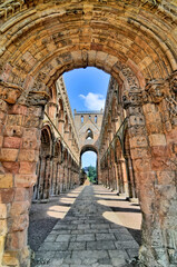 Fototapeta na wymiar Jedburgh Abbey, a ruined Augustinian abbey which situated in the town of Jedburgh, Scotland