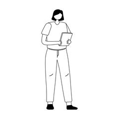 young woman holding book cartoon isolated design white background line style