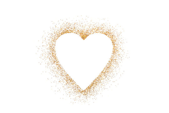 Heart shape on golden glitter over white background