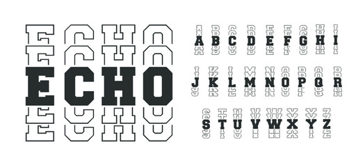 Varsity echo font, college alphabet, sport font, letters and numbers. Sports mirror font for t-shirts. College alphabet, great design for tshirt, banner, invitation.  © Viks_jin